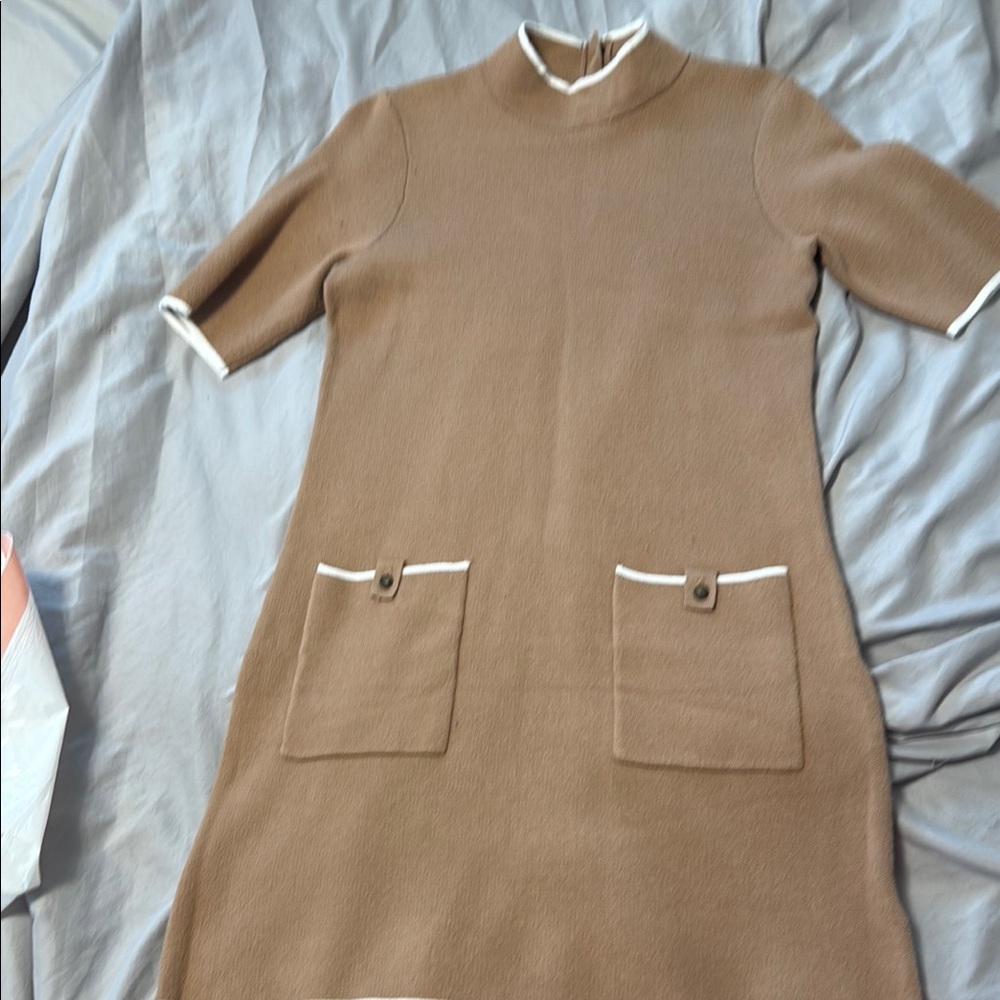 Nicole Miller Tan Asymmetrical Dress with Elegant Silhouette